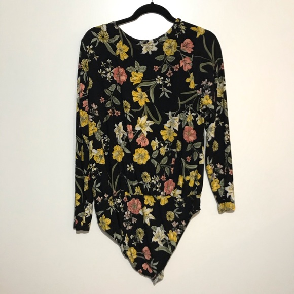 Addition Elle Floral Surplice Bodysuit Black 1X - Picture 6 of 8